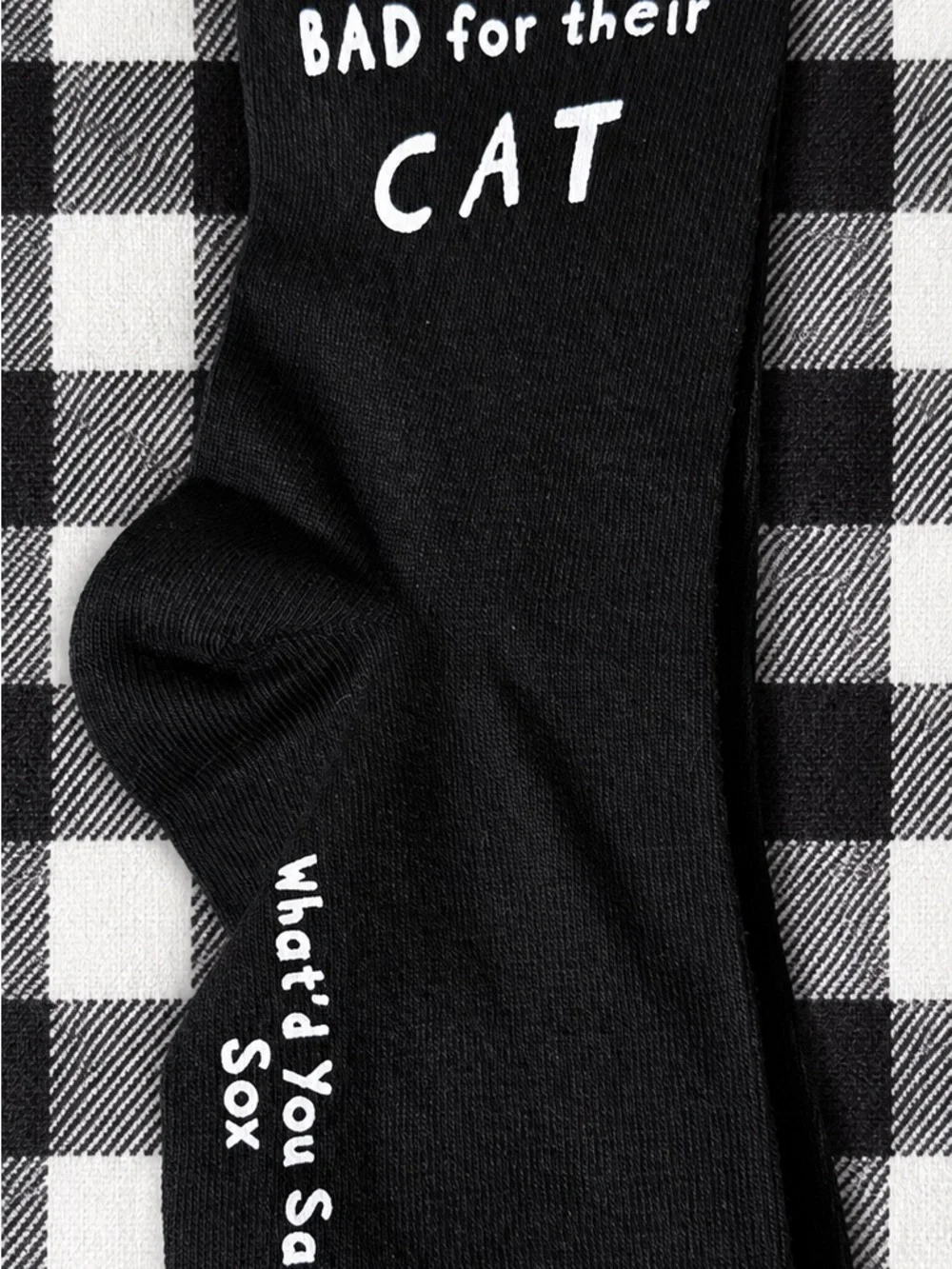 What'd You Say Sox 'I Feel Bad for Their Cat' Black Crew Socks